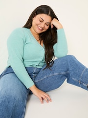 FatFace Lucia Light Teal V-Neck Knitted Cardigan - Image 4 of 11