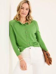 FatFace Rose Green Crew Neck Cardigan - Image 1 of 5