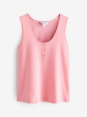 Pink 100% Cotton Sleeveless Vest Button Scoop Neck Top - Image 1 of 1