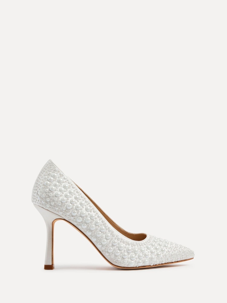 Linzi Ivory Bridal Dreaming Pearl Embellished Stiletto Pointed Court Heels - Image 3 of 6