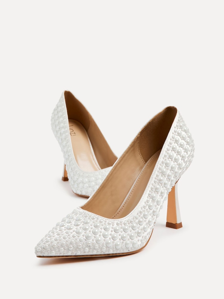 Linzi Ivory Bridal Dreaming Pearl Embellished Stiletto Pointed Court Heels - Image 5 of 6