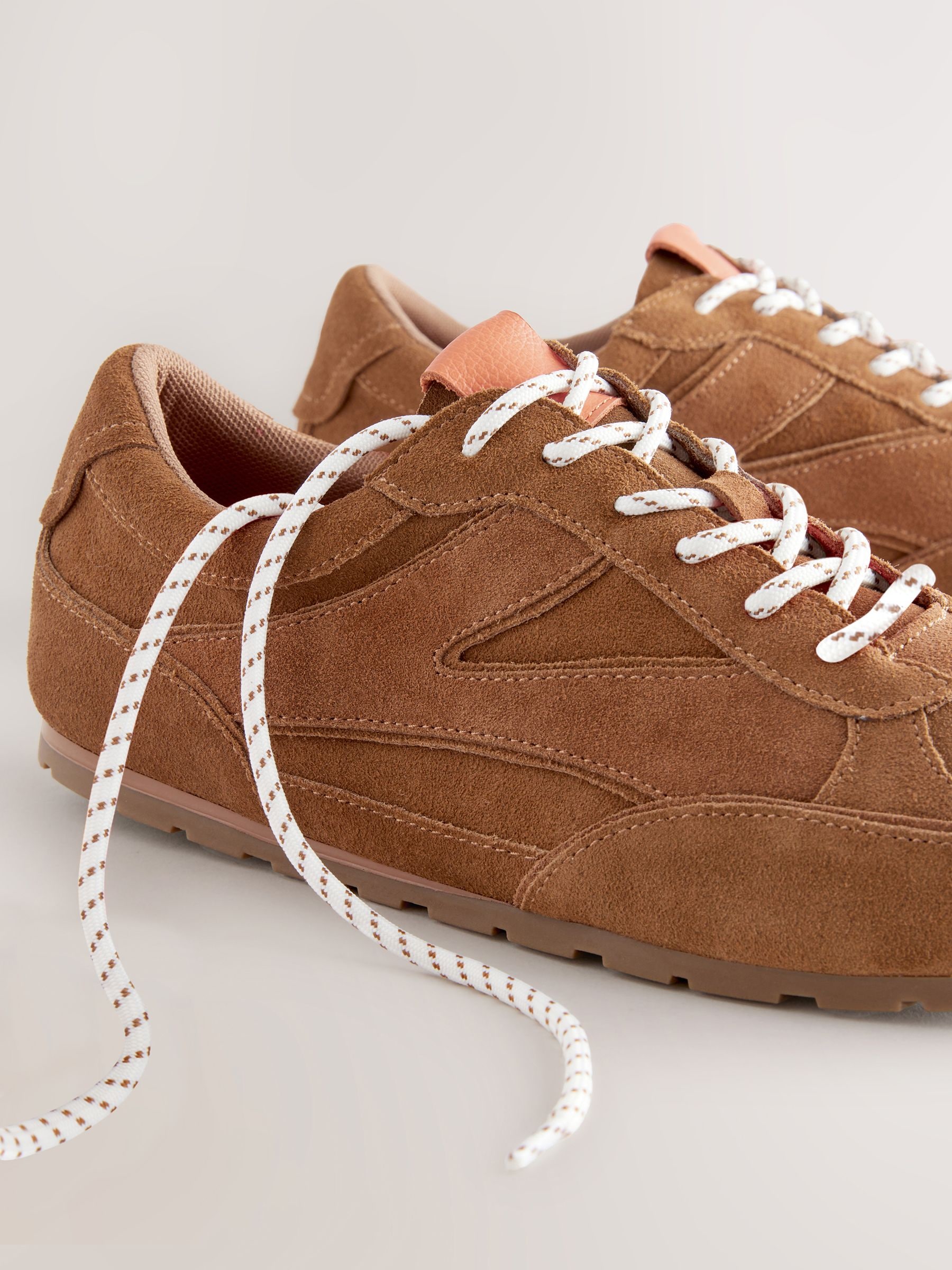 Buy Tan Brown Premium Leather Slim Lace-Up Trainers from