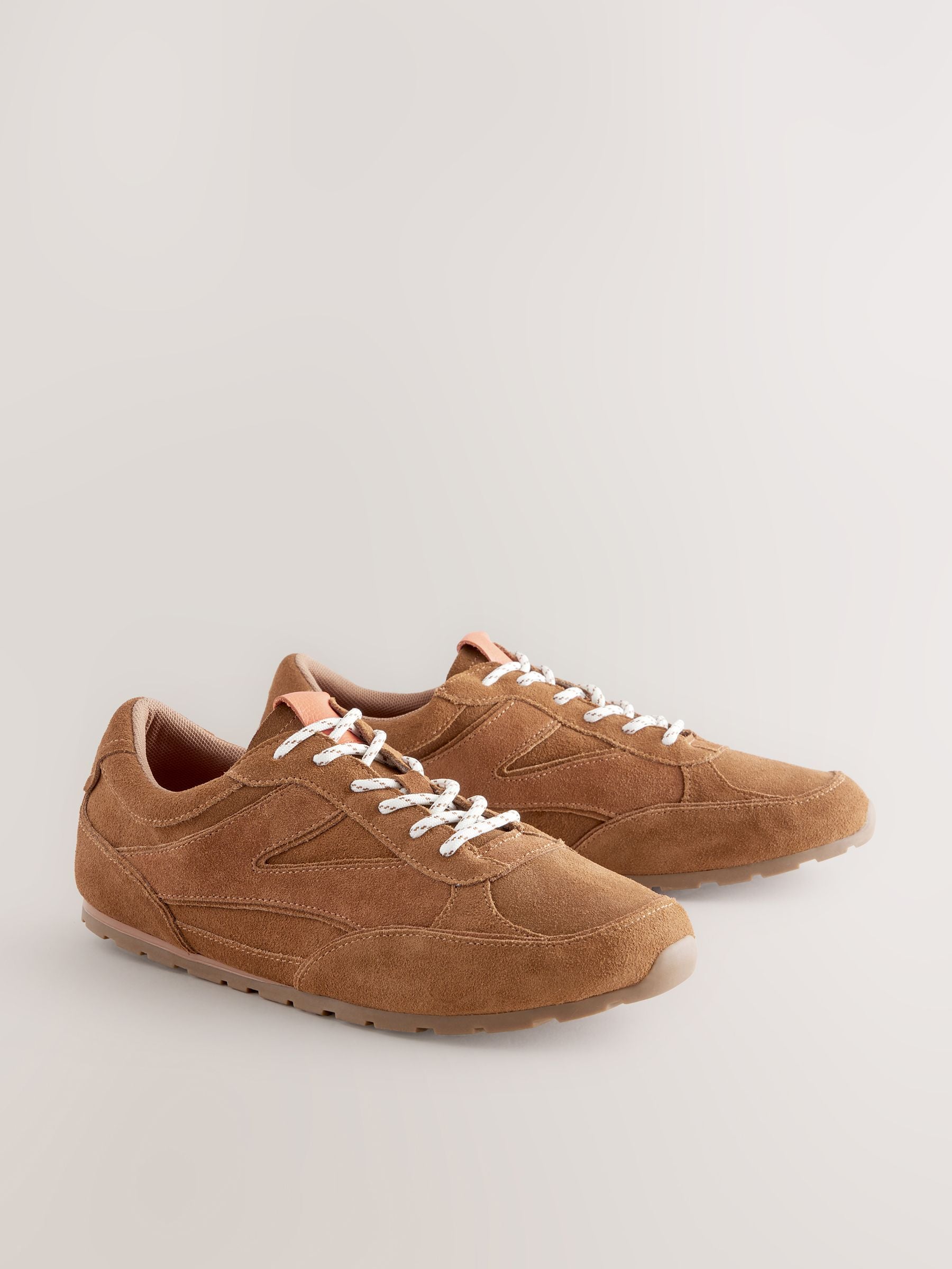 Buy Tan Brown Premium Leather Slim Lace-Up Trainers from