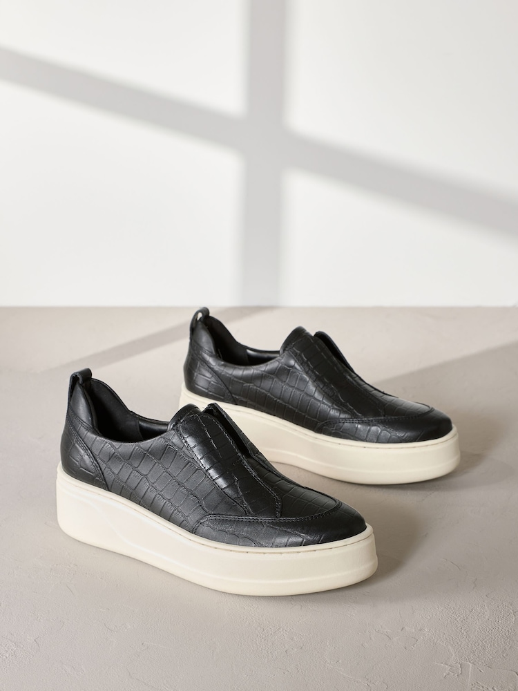 Črna s krokodiljim vzorcem - Slip On Signature Forever Comfort® Leather Chunky čevlji s polno peto Platform Trainers - Slika 1 iz 6 Črna s krokodiljim vzorcem - Slip On Signature Forever Comfort® Leather Chunky čevlji s polno peto Platform Trainers - Slika 1 iz 6