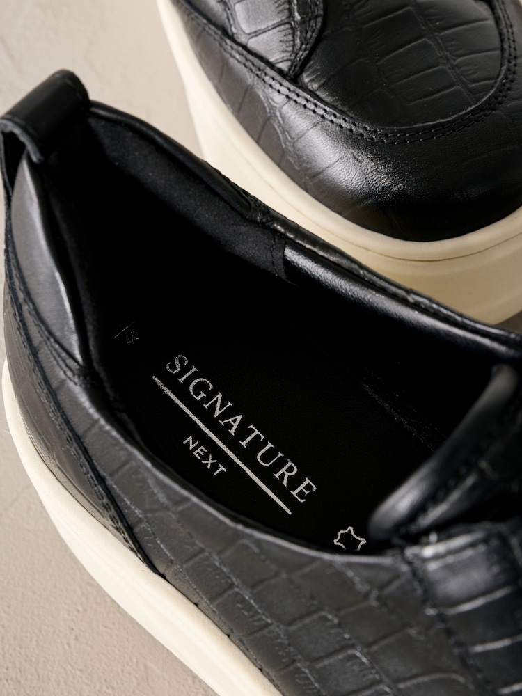 Black Croc Slip On Signature Forever Comfort® Leather Chunky Wedge Platform Trainers - Image 4 of 6