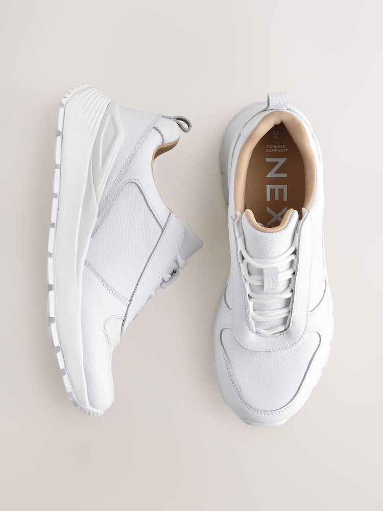 Blanco - Forever Comfort® Leather Wedge Lace Up Trainers - Imagen 1 de 5