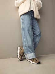 Khaki Green Standard Fit Forever Comfort® Leather Suede Panel Detail Chunky Trainers - Image 2 of 8