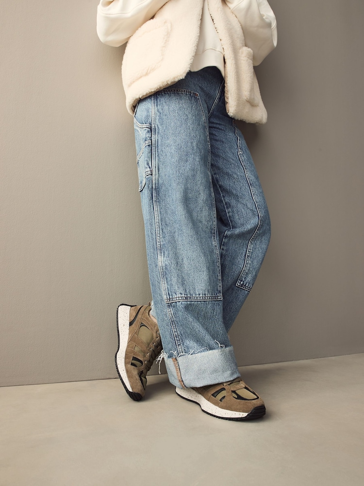 Khaki Green Standard Fit Forever Comfort® Leather Suede Panel Detail Chunky Trainers - Image 2 of 8