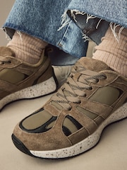 Khaki Green Standard Fit Forever Comfort® Leather Suede Panel Detail Chunky Trainers - Image 3 of 8