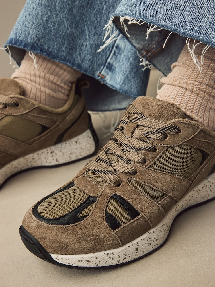 Khaki Green Standard Fit Forever Comfort® Leather Suede Panel Detail Chunky Trainers - Image 3 of 8