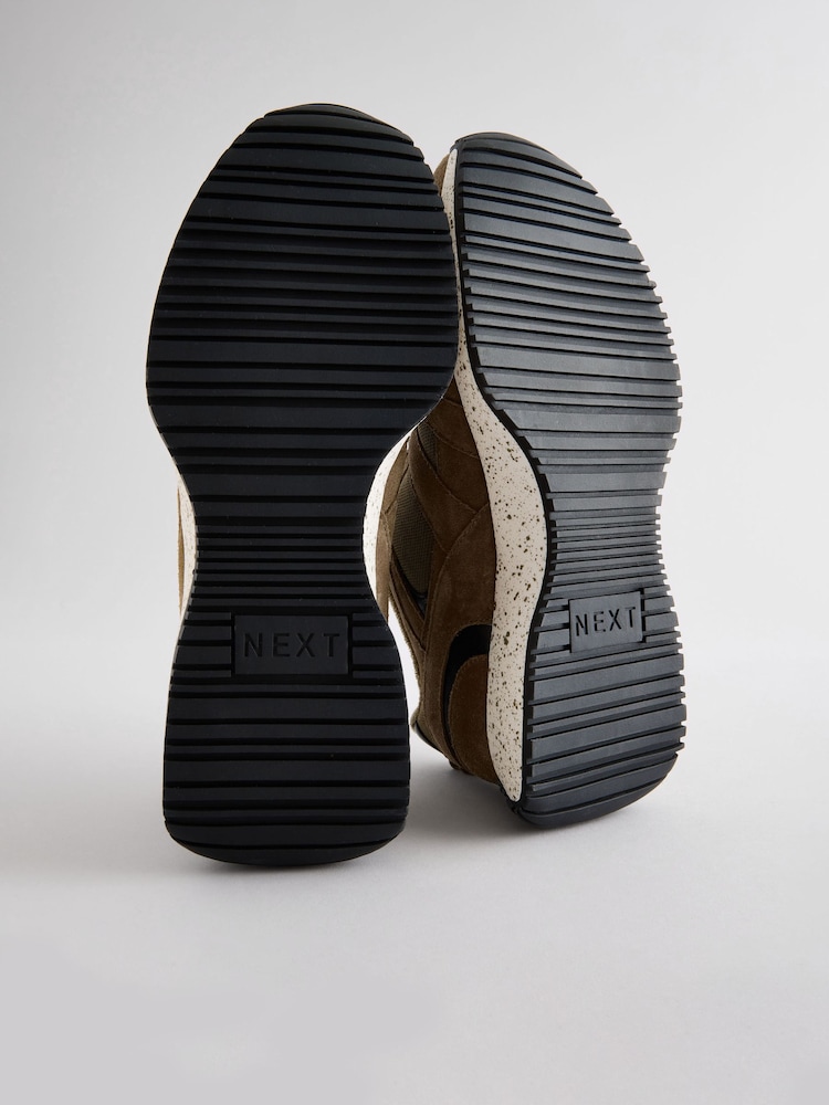 Khaki Green Standard Fit Forever Comfort® Leather Suede Panel Detail Chunky Trainers - Image 8 of 8