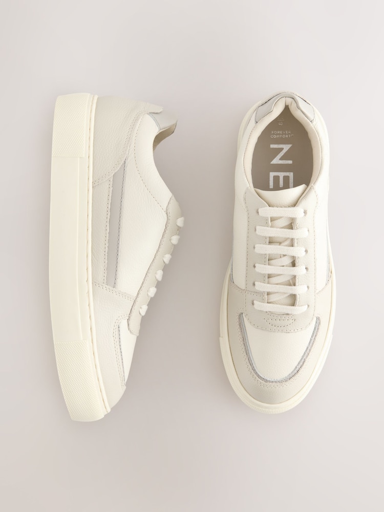 White Forever Comfort® Leather Chunky Panel Detail Lace Up Trainers - Image 1 of 11
