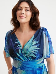 Scarlett & Jo Blue Victoria Angel Sleeve Mesh Midi Long Dress - Image 2 of 4