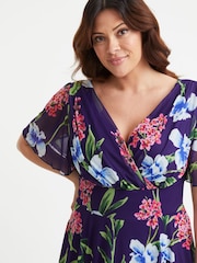 Scarlett & Jo Blue Victoria Angel Sleeve Mesh Midi Long Dress - Image 2 of 4