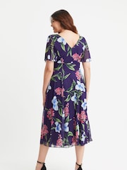 Scarlett & Jo Blue Victoria Angel Sleeve Mesh Midi Long Dress - Image 4 of 4