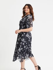Scarlett & Jo Off Black Julie Wine Cream Hanky Hem Dress - Image 3 of 4