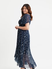 Scarlett & Jo Blue Tilly Print Angel Sleeve Sweetheart Dress - Image 3 of 4