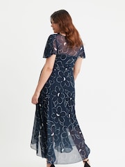 Scarlett & Jo Blue Tilly Print Angel Sleeve Sweetheart Dress - Image 4 of 4