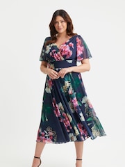 Scarlett & Jo Dark Pink Victoria Angel Sleeve Mesh Midi long Dress - Image 1 of 4