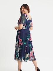 Scarlett & Jo Dark Pink Victoria Angel Sleeve Mesh Midi long Dress - Image 3 of 4