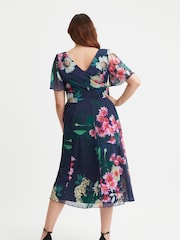 Scarlett & Jo Dark Pink Victoria Angel Sleeve Mesh Midi long Dress - Image 4 of 4