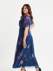 Scarlett & Jo Blue Curve Isabelle Angel Sleeve Maxi Dress - Image 3 of 4