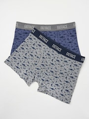 FatFace Grey & Blue Shark Classic Boxers 2 Pack - Image 1 of 2