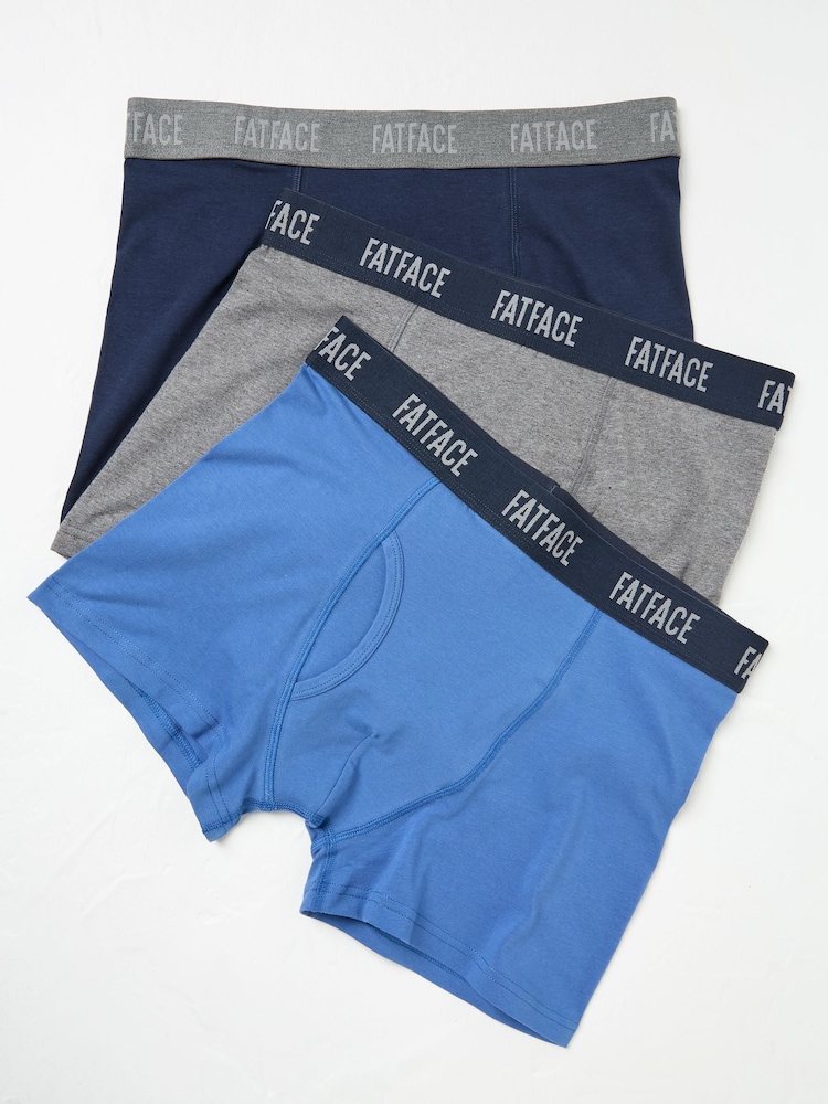 FatFace Blue & Grey Classic Boxers 3 Pack - Image 1 of 2