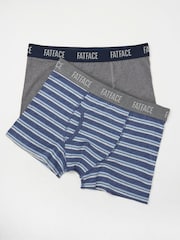 FatFace Grey & Blue Striped Classic Boxers 2 Pack - Image 1 of 2