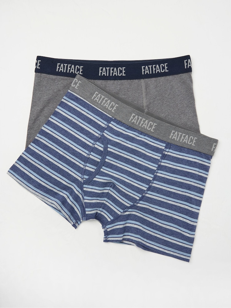 FatFace Grey & Blue Striped Classic Boxers 2 Pack - Image 1 of 2