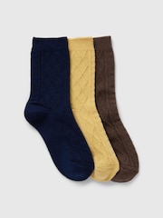 Gap Yellow & Brown Kids 3 Pack Cable Knit Crew Socks - Image 1 of 1