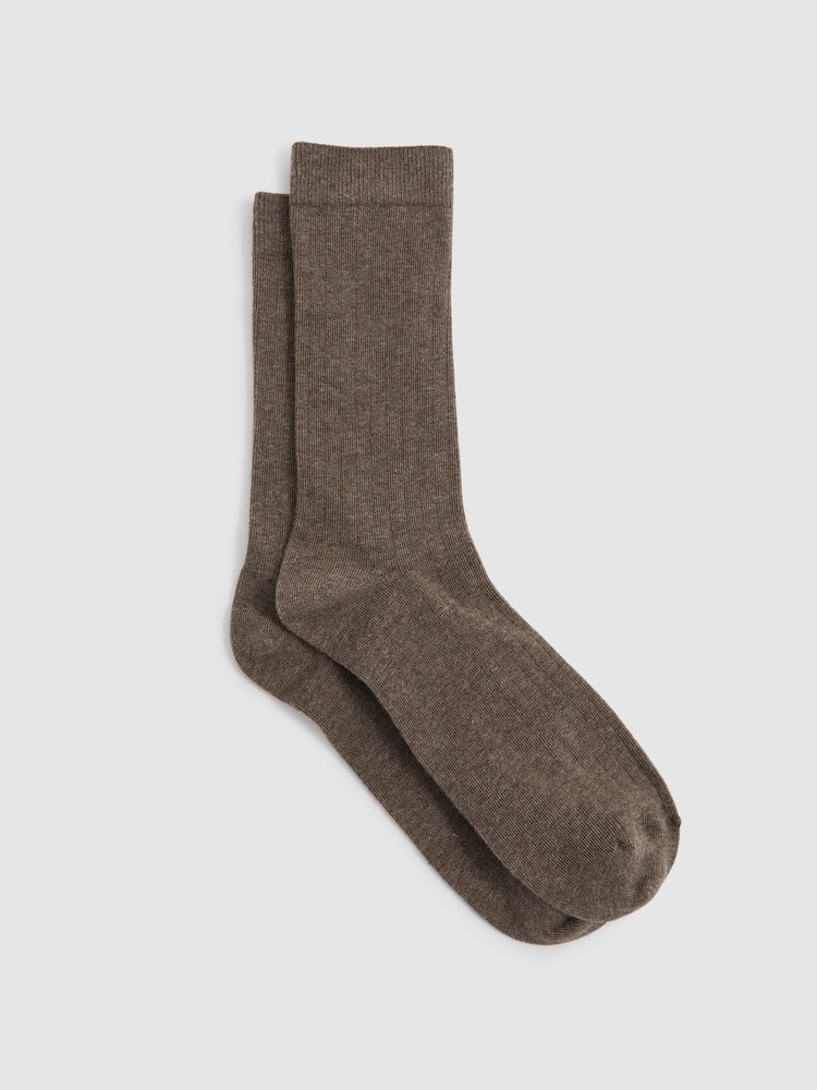 Reiss Chocolate Felicia Cotton Blend Ribbed Loafer Socks - Image 1 of 3