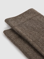 Reiss Chocolate Felicia Cotton Blend Ribbed Loafer Socks - Image 2 of 3