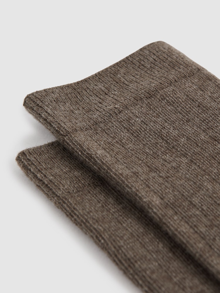 Reiss Chocolate Felicia Cotton Blend Ribbed Loafer Socks - Image 2 of 3