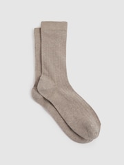Reiss Neutral Felicia Cotton Blend Ribbed Loafer Socks - Image 1 of 3