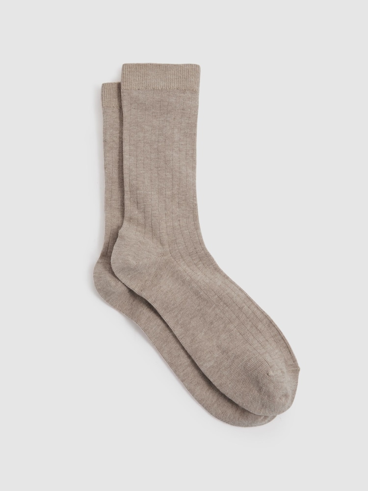 Reiss Neutral Felicia Cotton Blend Ribbed Loafer Socks - Image 1 of 3