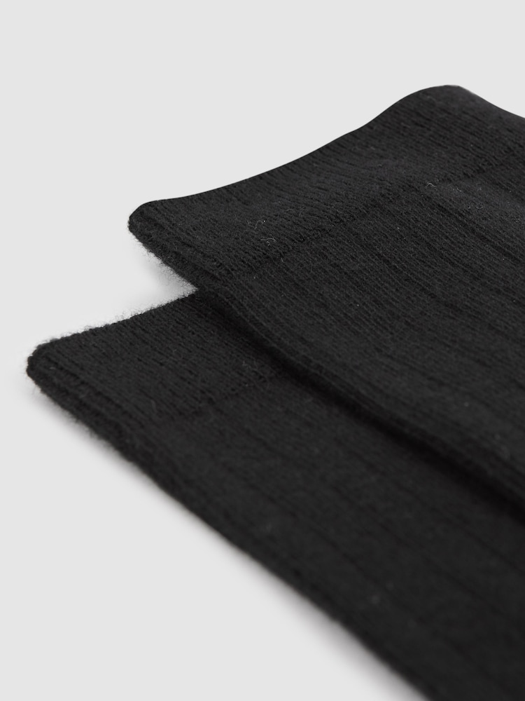 Reiss Black Felicia Cotton Blend Ribbed Loafer Socks - Image 2 of 3