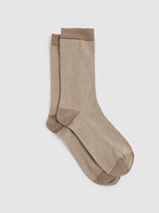 Reiss Neutral Maria Cotton Blend Striped Crew Socks - Image 1 of 3