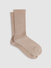 Reiss Oatmeal Felicia Cotton Blend Ribbed Loafer Socks - Image 1 of 2