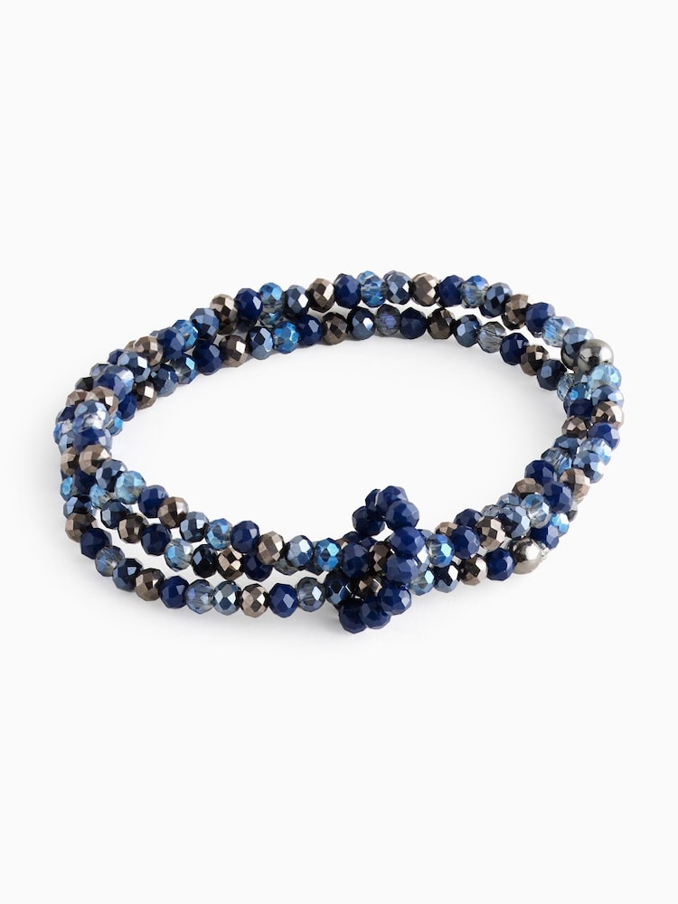 Blue Beaded Stretch Multirow Bracelet - Image 2 of 4