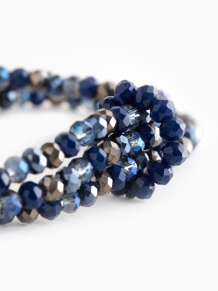 Blue Beaded Stretch Multirow Bracelet - Image 4 of 4
