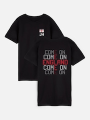 Dollymix Womens 100% Cotton Personalised Come On England Black T-Shirt - Image 1 of 5
