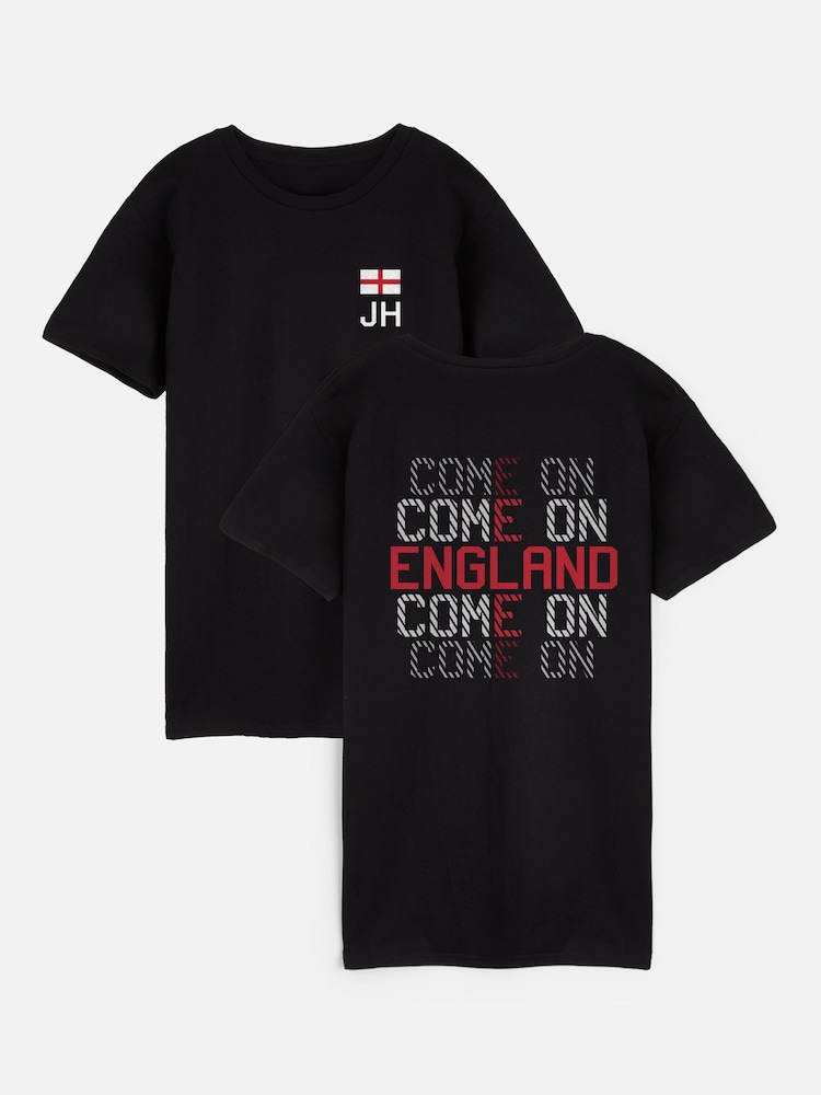 Dollymix Womens 100% Cotton Personalised Come On England Black T-Shirt - Image 1 of 5