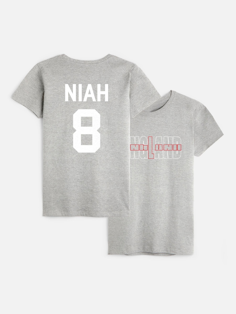 Dollymix Womens Grey 100% Cotton Personalised England T-Shirt - Image 1 of 5