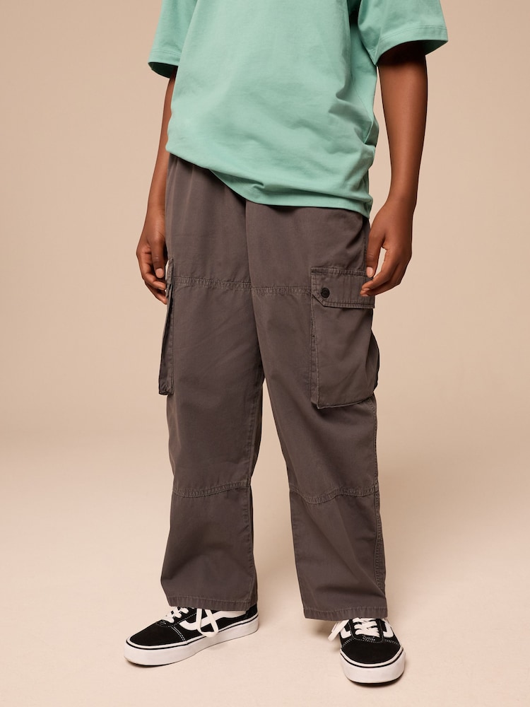 Charcoal Grey 100% Cotton Superwide Cargo Trousers (3-16yrs) - Image 1 of 5
