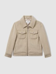 Reiss Oatmeal Peridoe Wool-Blend Melton Trucker Jacket - Image 1 of 4