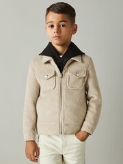 Reiss Oatmeal Peridoe Wool-Blend Melton Trucker Jacket - Image 3 of 4