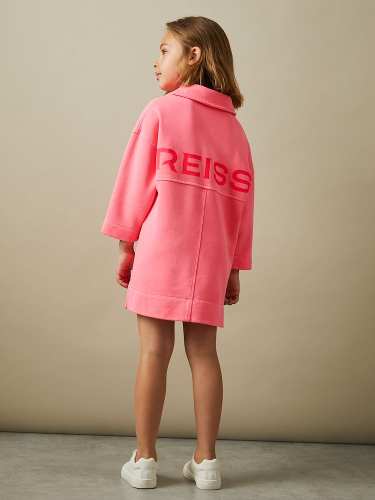 Reiss Bright Pink Natasha 9-13 yrs Open-Collar Jumper Dress - Image 1 of 5
