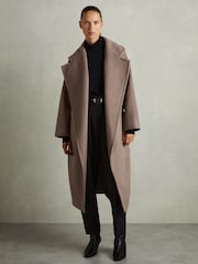 Reiss Mink Neutral Bridget Petite Wool-Blend Blindseam Coat - Image 1 of 7