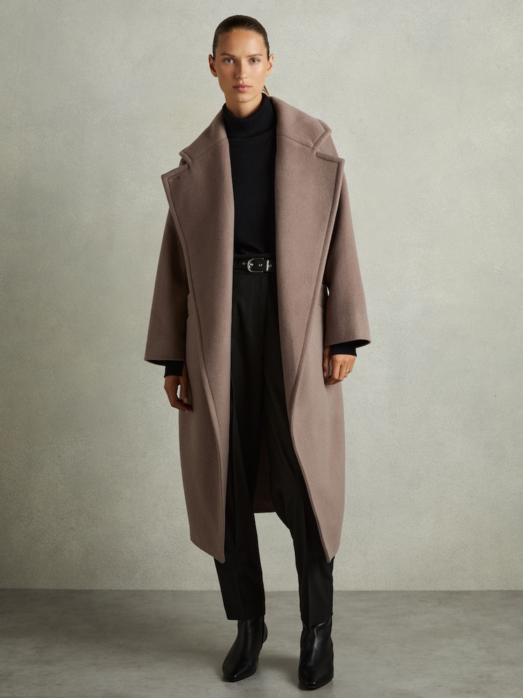 Reiss Mink Neutral Bridget Petite Wool-Blend Blindseam Coat - Image 1 of 7
